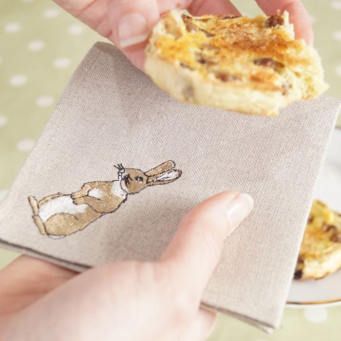 Set of Four Linen Embroidered Rabbit Cocktail Napkins